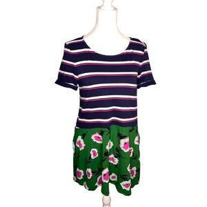 Anthropologie Sonja Mixed Media Stripes Floral Oversized Top Size XS